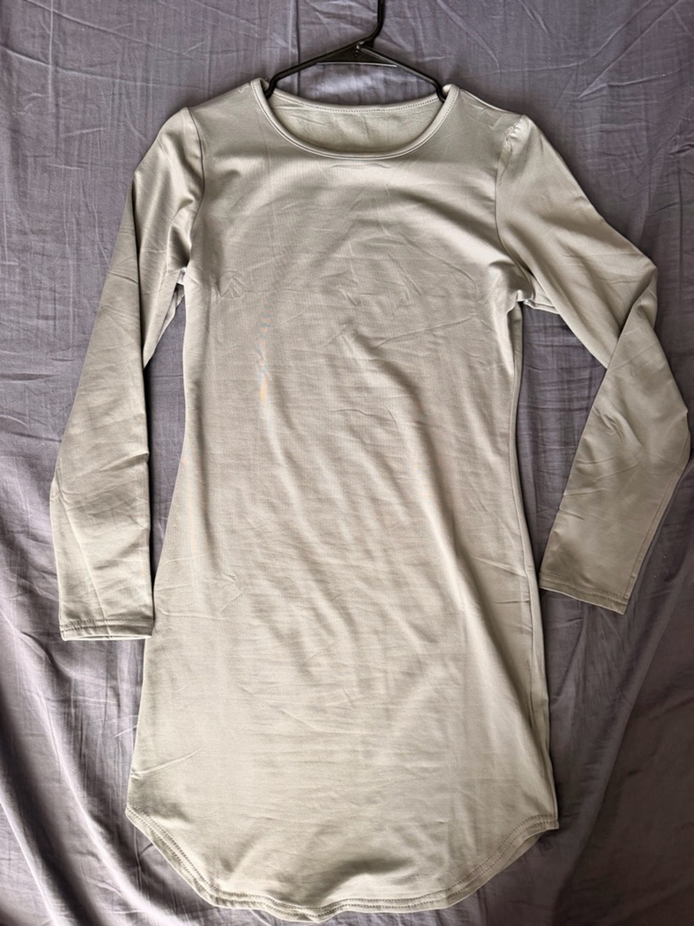 Gray Basic Crewneck Top Long Sleeve Dress